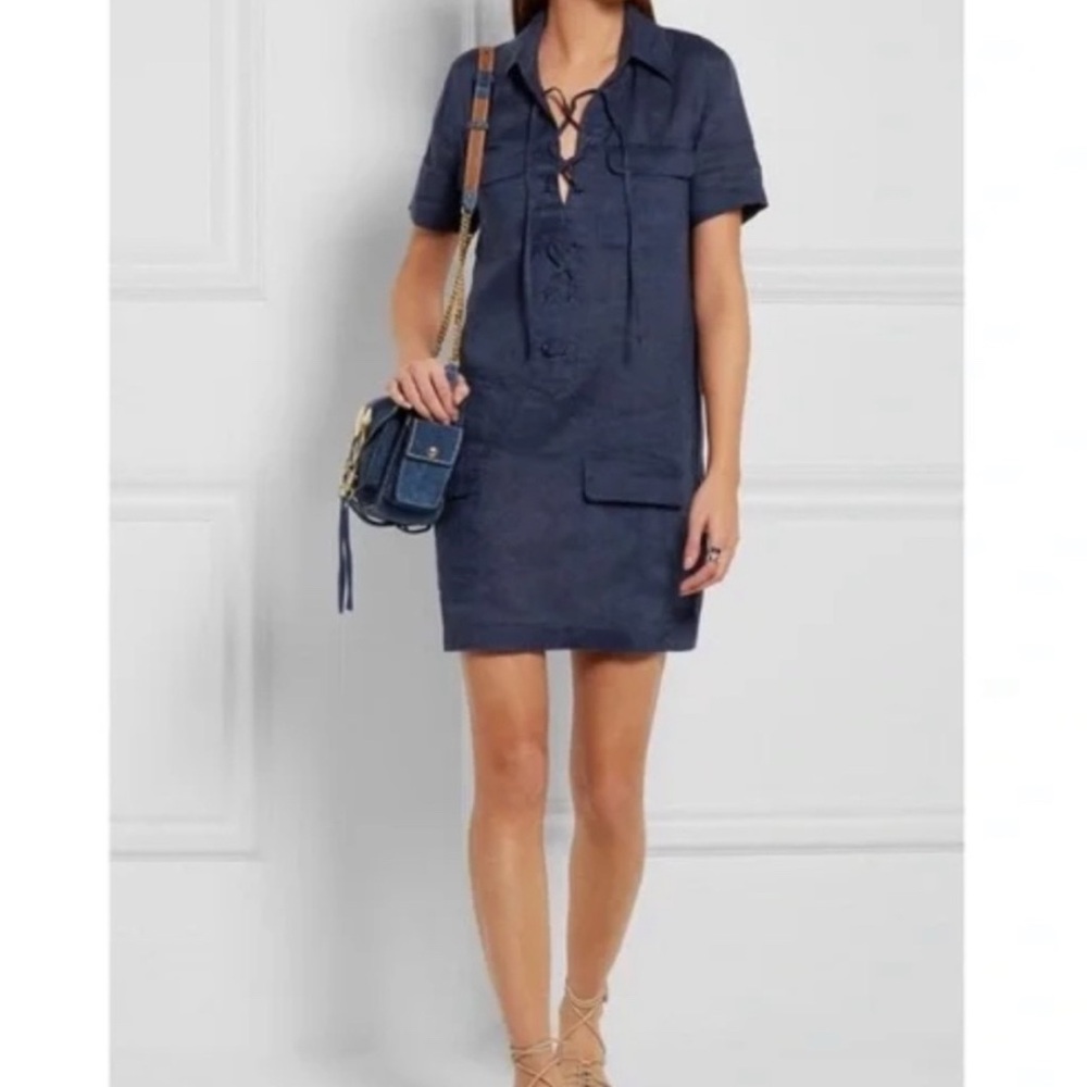 EQUIPMENT Knox Corset Linen Blue Shirt Dress s
